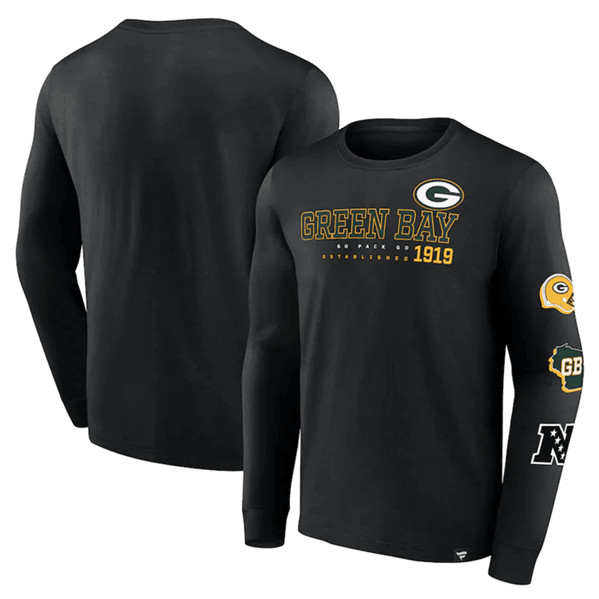 Men's Green Bay Packers Black High Whip Pitcher Long Sleeve T-Shirt